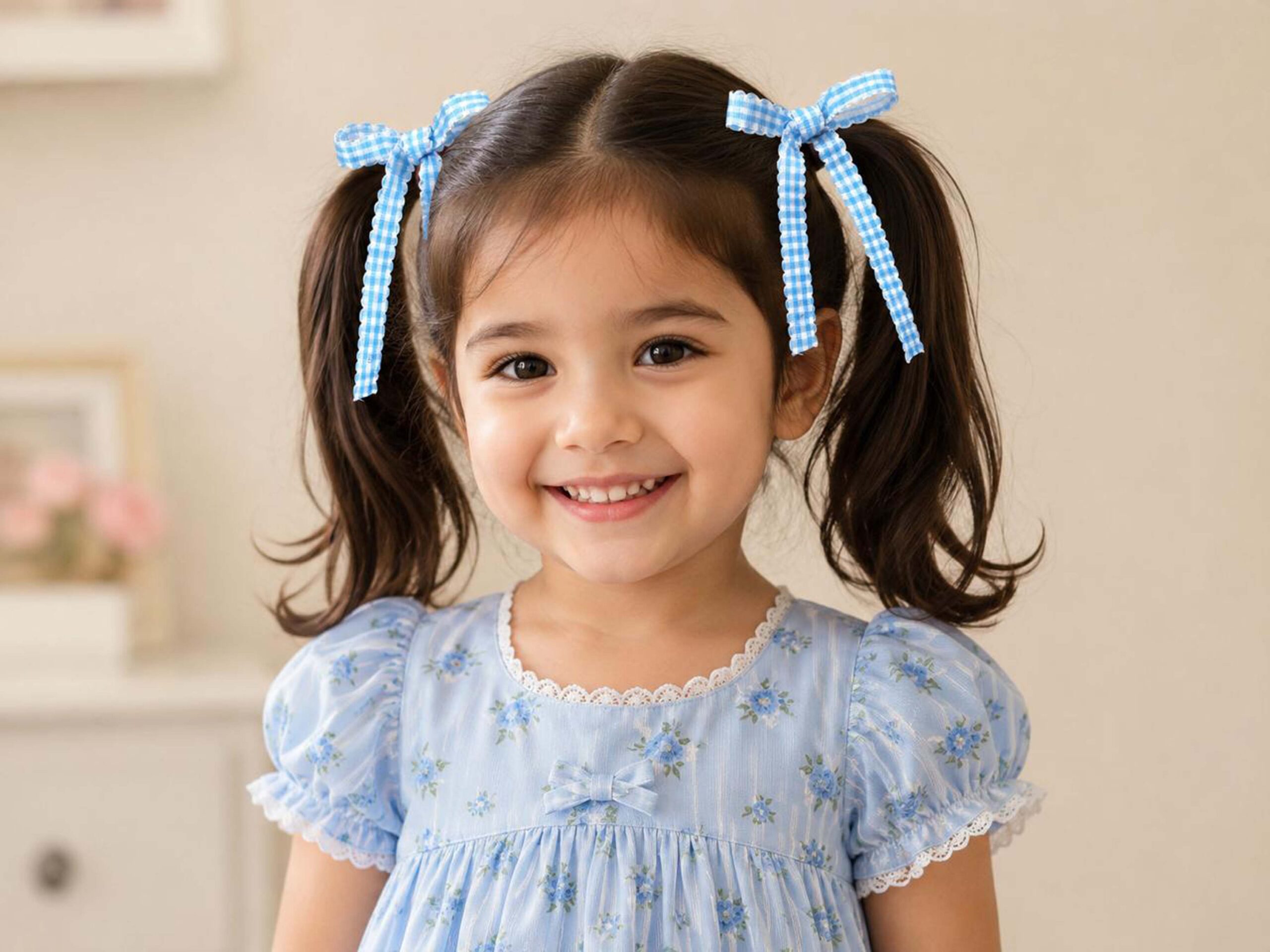 Multicolor Gingham Printed Hair Bows - Pack of 8 - Image 4