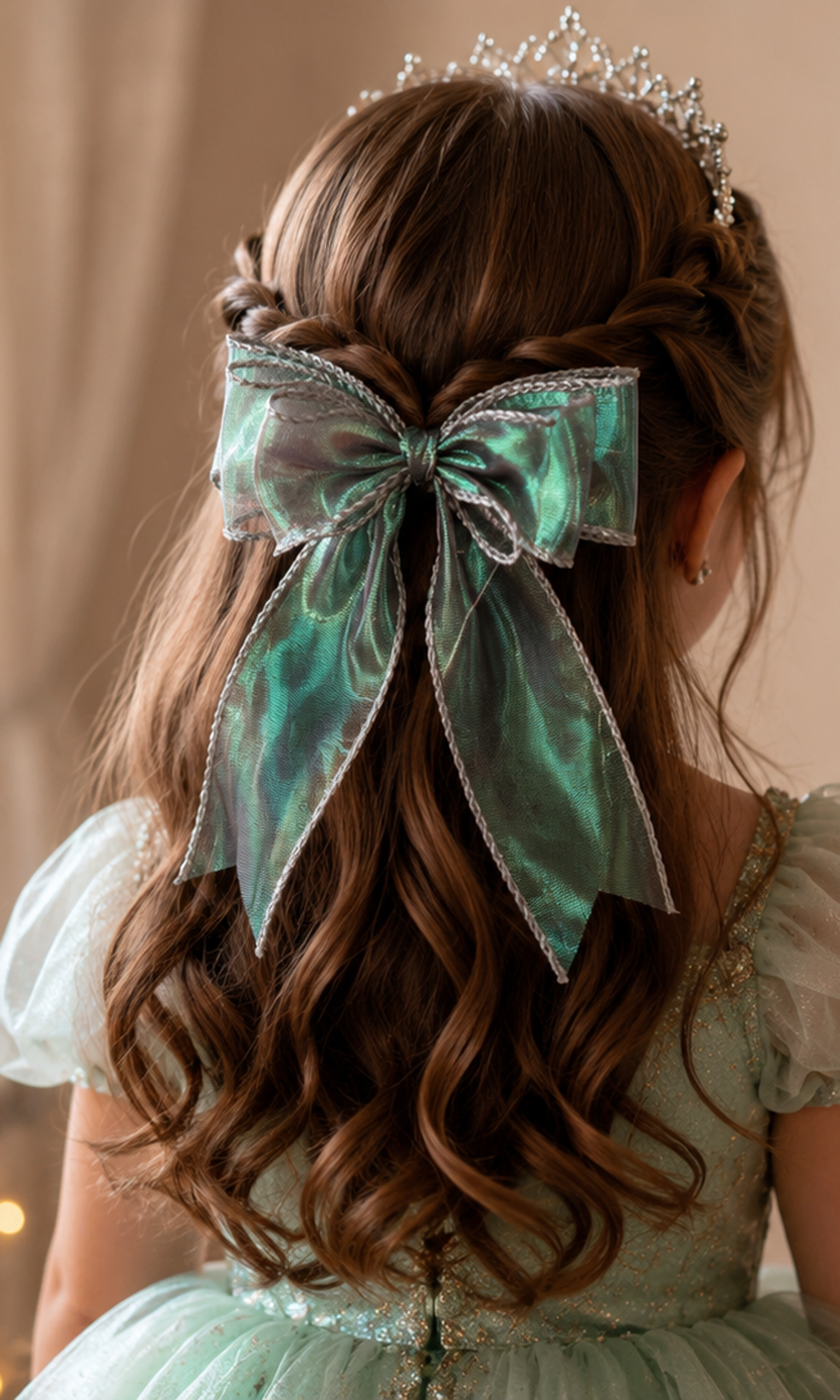 Green Layered Organza Ribbon Hair Bow Clip 2 - Copy