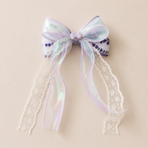 Lilac Floral Lace Organza Hair Bow
