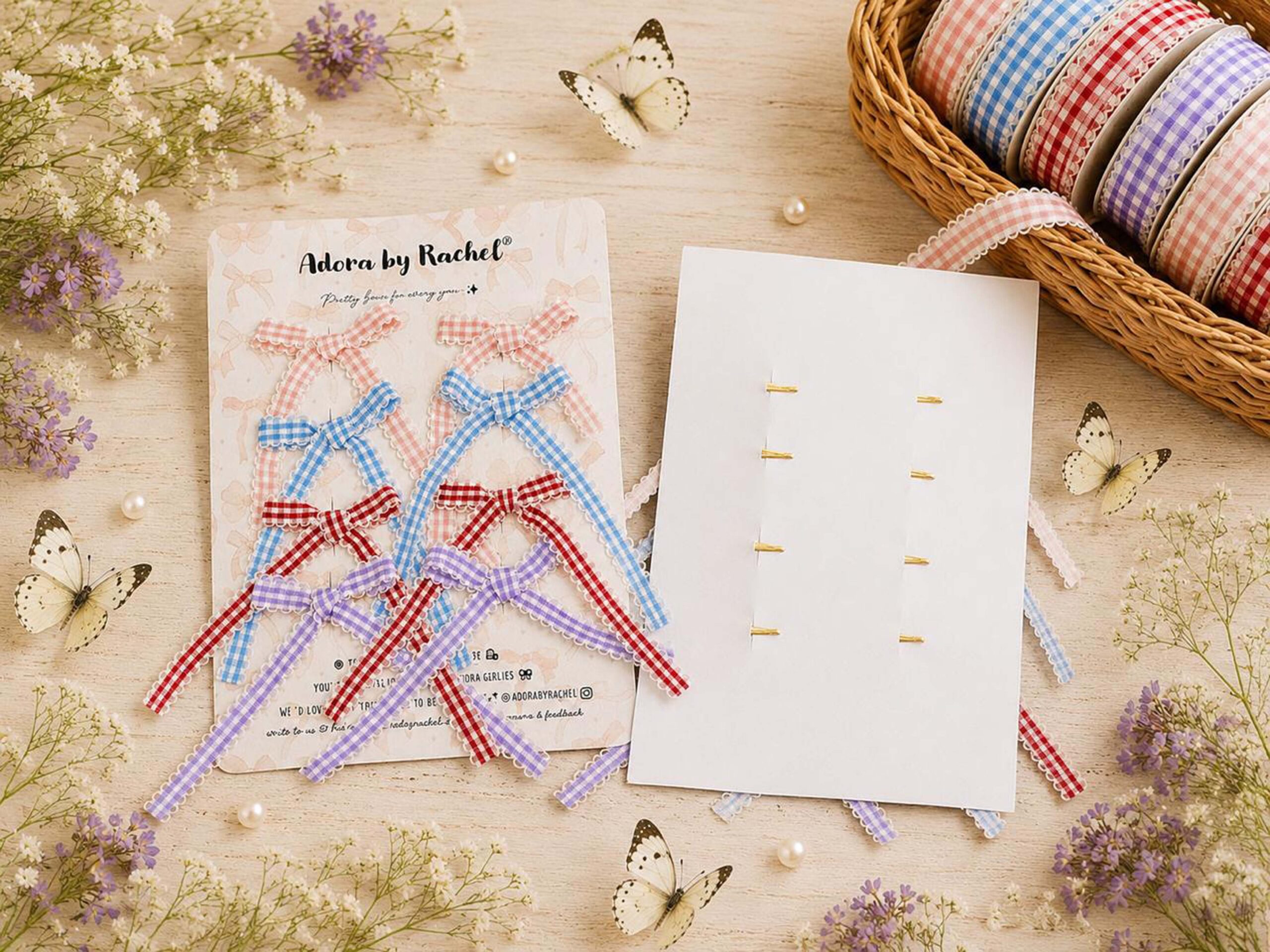 Multicolor Gingham Printed Hair Bows - Pack of 8 - Image 2