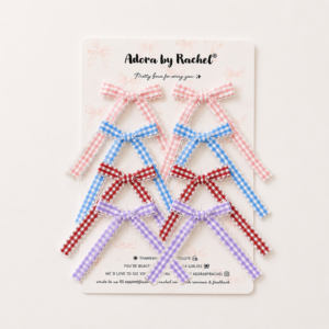 Multicolor Gingham Printed Hair Bows – Pack of 8
