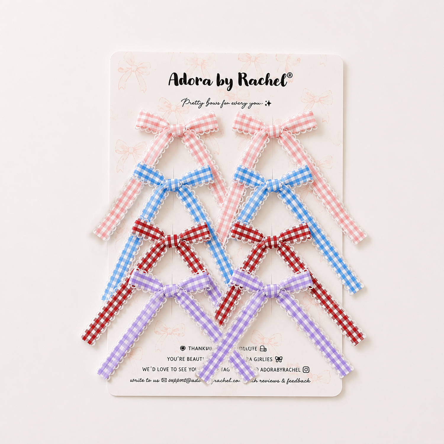 Multicolor Gingham Printed Hair Bows - Pack of 8