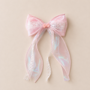 Pink Floral Lace Organza Hair Bow