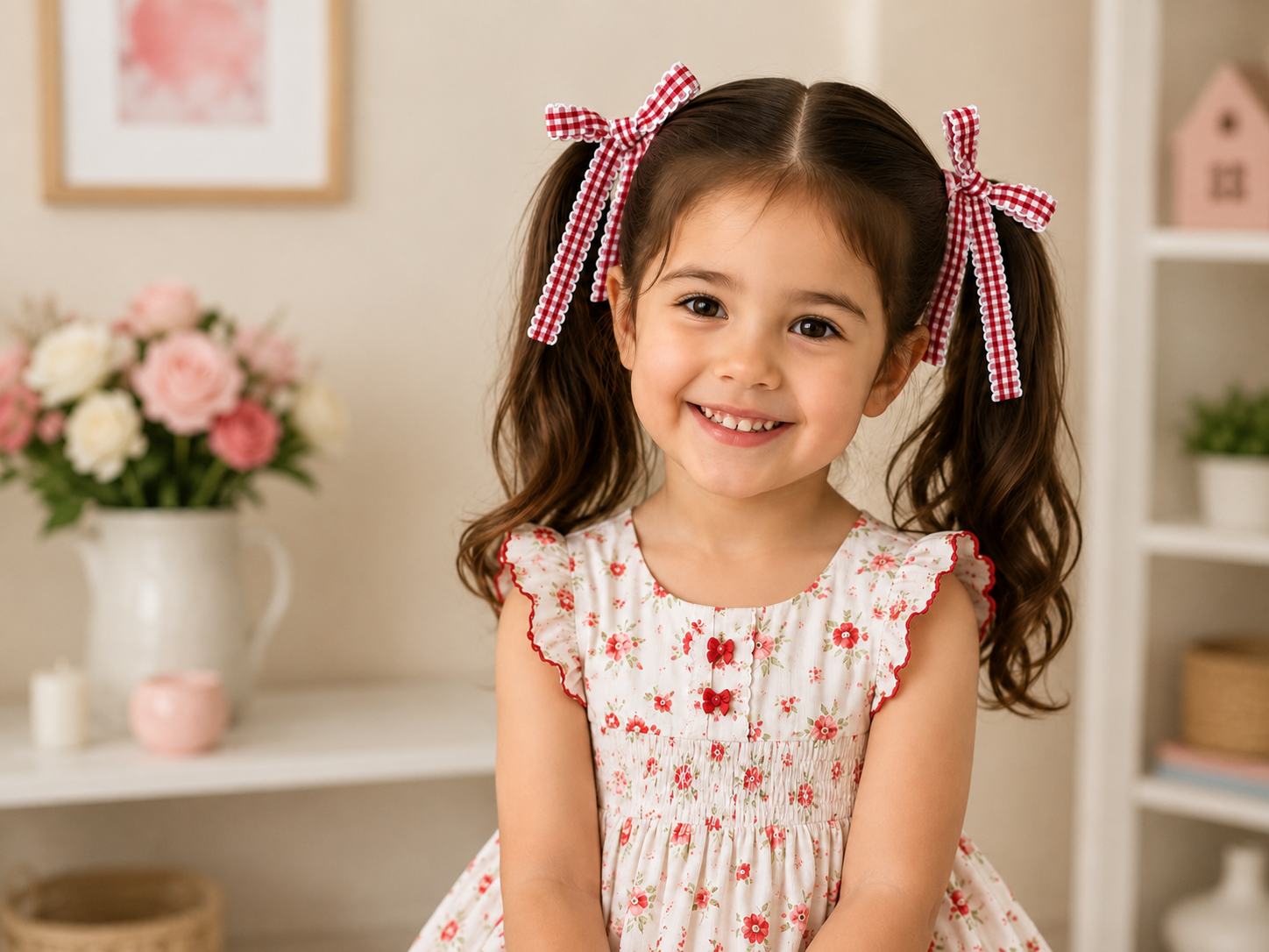 Multicolor Gingham Printed Hair Bows - Pack of 8 - Image 5