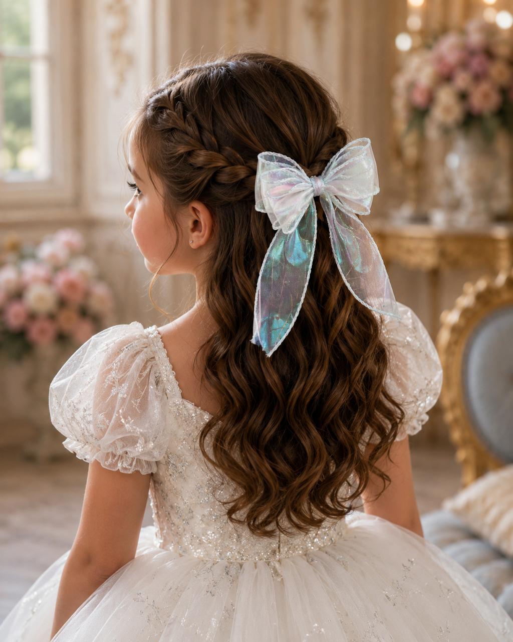 White Layered Organza Hair Bow - Image 2