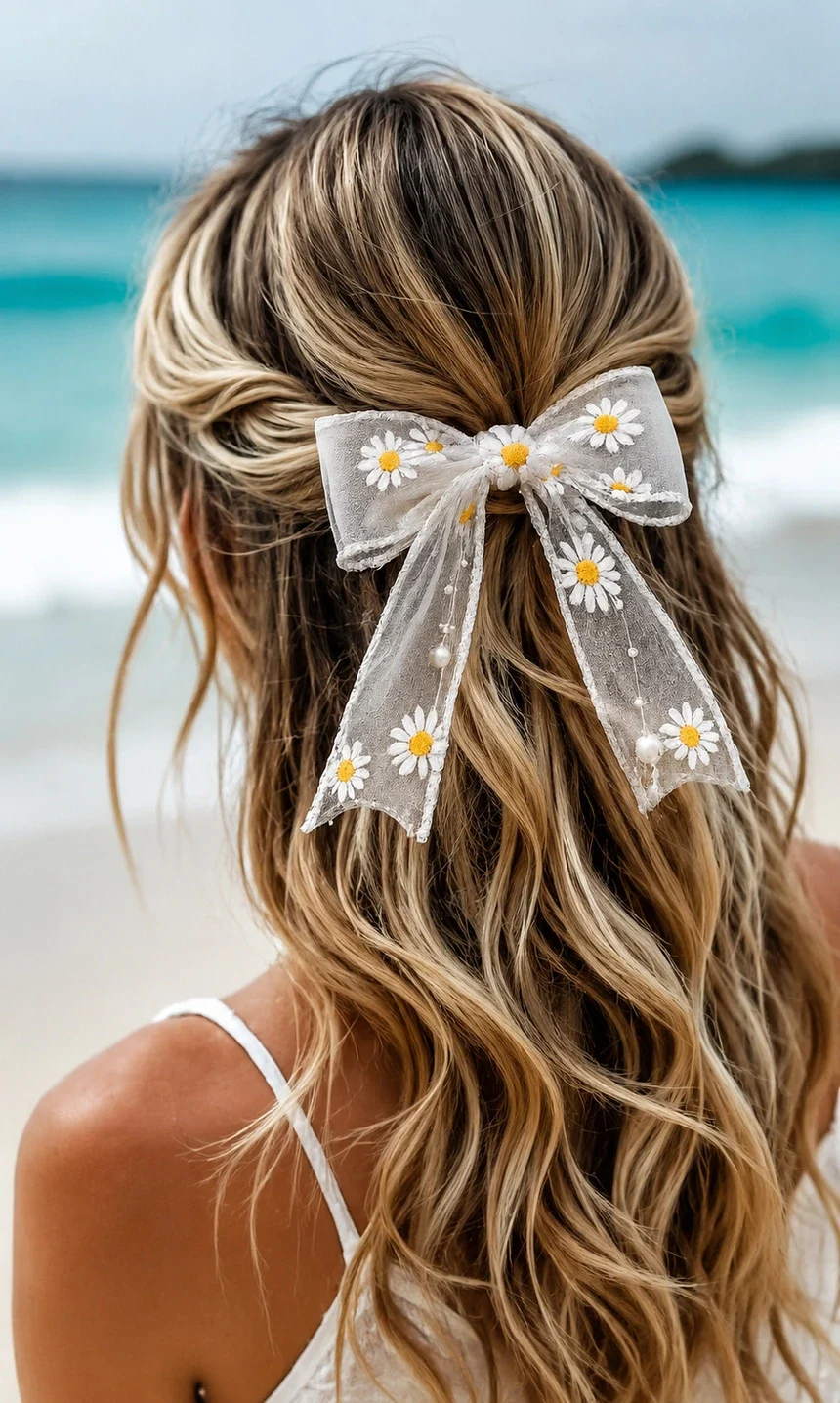 Daisy Pearl Organza Bow